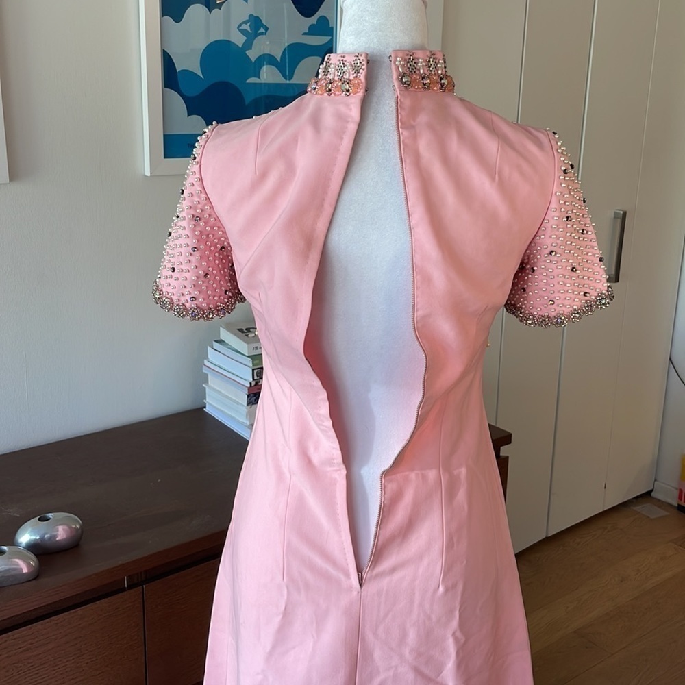 Vintage Chinese Silk Beaded Dress Pink Maxi Cheongsam Style Embellished Formal G - Picture 12 of 14